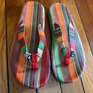 Sanuk Multicolor Striped Flip-Flop with Red and Green Accents